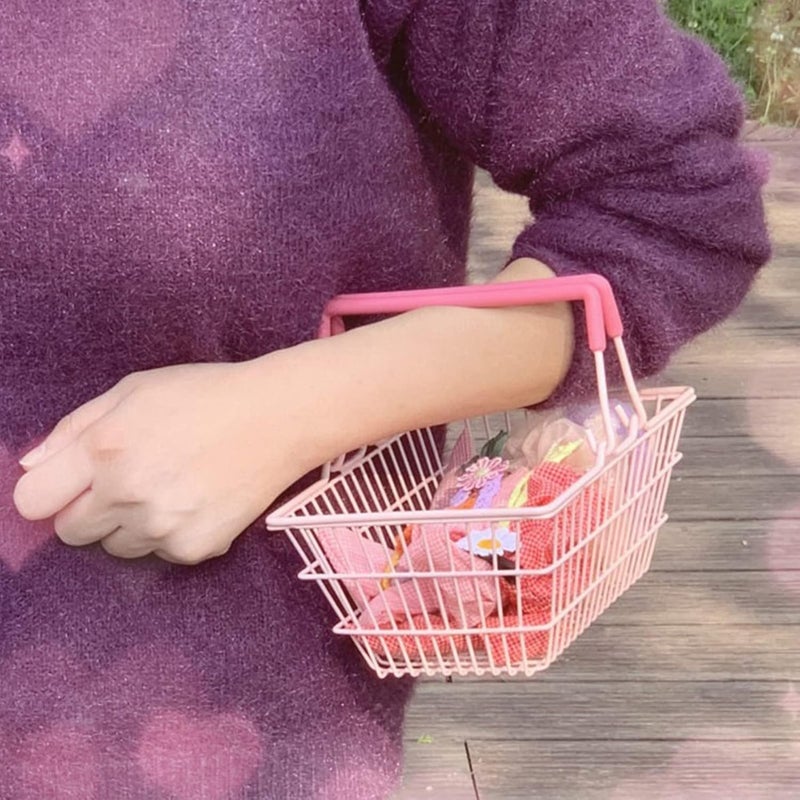 HAOHIZE Small Pink Wire Basket, Wire Baskets for Organizing Portable Baskets for Groceries Pantry Storage Basket with Handles Metal Basket for Shopping, Kitchen, Closet, Bathroom - Image 3